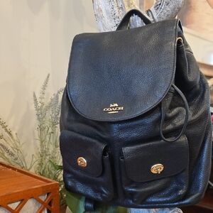 Coach Black Pebble Leather Backpack Gold Toned Hardware # 29008 EUC